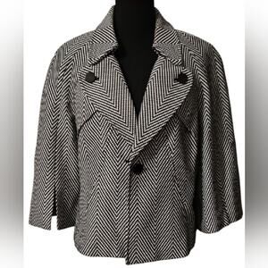Women's Black and White Herringbone Jacket Sz 16